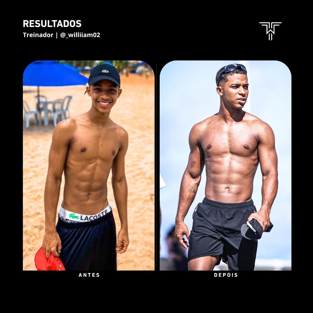 Antes e depois em destaque — ganho de massa com estratégia Team William