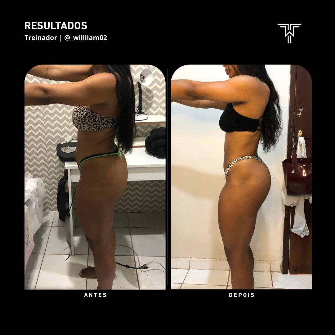 Transformação corporal de perfil — antes e depois Team William