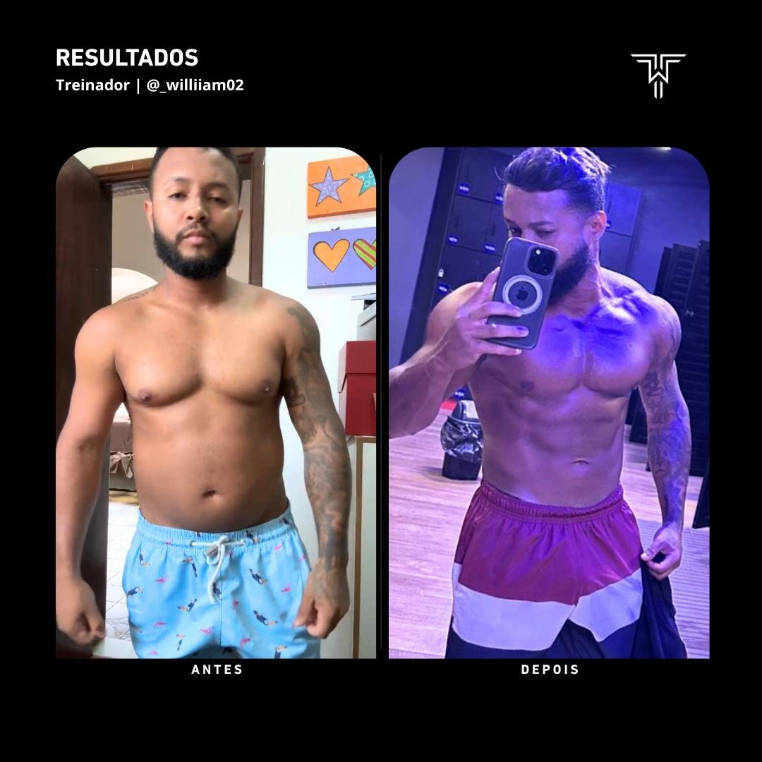 Recomposição corporal masculina — antes e depois Team William